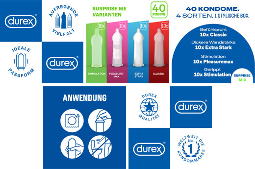 DUREX Μείγμα προφυλακτικών Surprise me σε κουτί, 40 τεμάχια