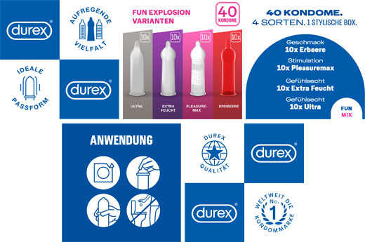 DUREX Μείγμα προφυλακτικών Fun Explosion 4 τύπων, 40 τεμάχια
