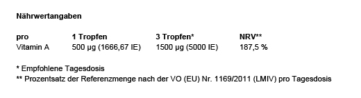 VITAMIN A 500 μg υψηλής δόσης vegan σταγόνες, 50 ml
