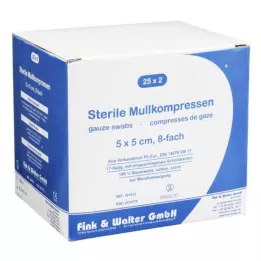 MULLKOMPRESSEN 5x5 cm αποστειρωμένο 8πτυχο, 25X2 τεμ