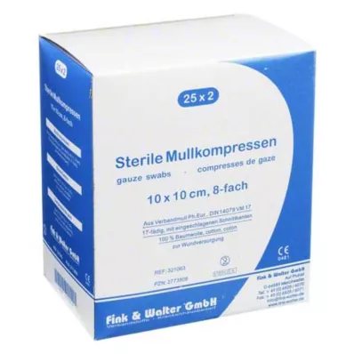 MULLKOMPRESSEN 10x10 cm αποστειρωμένο 8πτυχο, 25X2 τεμ