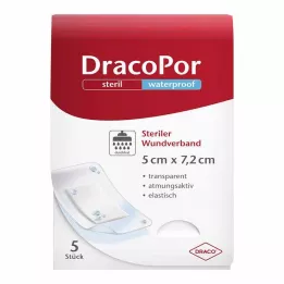 DRACOPOR αδιάβροχος επίδεσμος τραύματος 5x7,2 cm αποστειρωμένος, 5 τεμ