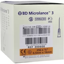 BD MICROLANCE Κάνουλα 25 G 5/8 0,5x16 mm, 100 τεμ