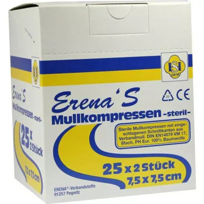 ERENA Κομπρέσα γάζας 7,5x7,5 cm αποστειρωμένη 8x, 25X2 τεμ