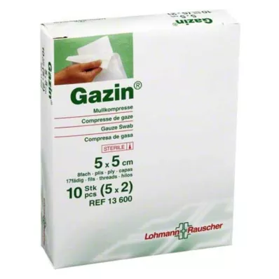 GAZIN Γάζα 5x5 cm αποστειρωμένη 8-πτυχωτή, 5X2 τεμ