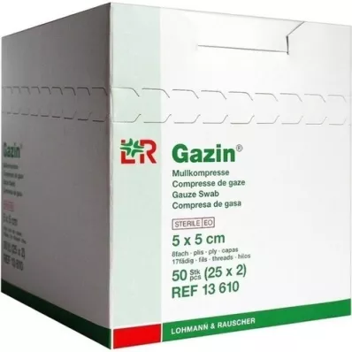 GAZIN Γάζα 5x5 cm αποστειρωμένη 8-πτυχωτή, 25X2 τεμ