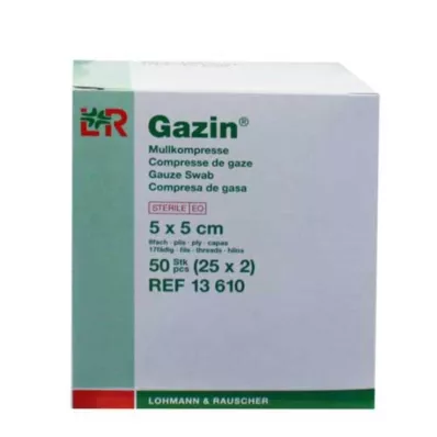 GAZIN Γάζα 5x5 cm αποστειρωμένη 8-πτυχωτή, 25X2 τεμ