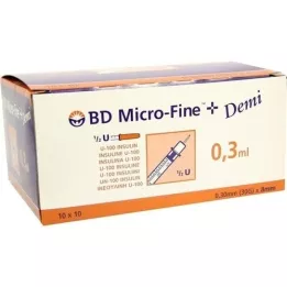 BD MICRO-FINE+ Insulinspr.0,3 ml U100 0,3x8 mm, 100 τεμ