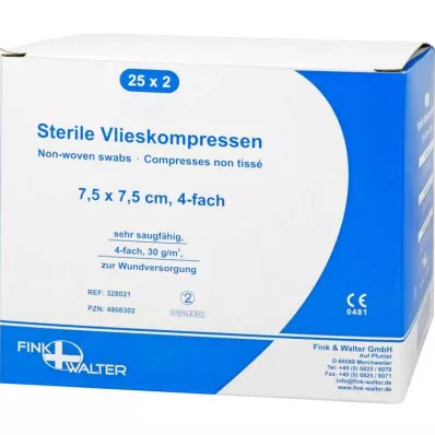 VLIESKOMPRESSEN τετραπλό αποστειρωμένο 7,5x7,5 cm, 25X2 τεμ