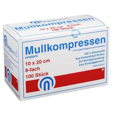 MULLKOMPRESSEN ES 10x20 cm μη αποστειρωμένα 8x, 100 τεμάχια