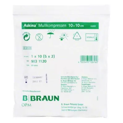 ASKINA Κομπρέσες γάζας 10x10 cm αποστειρωμένες, 5X2 τεμ ASKINA Κομπρέσες γάζας 10x10 cm αποστειρωμένες, 5X2 τεμ