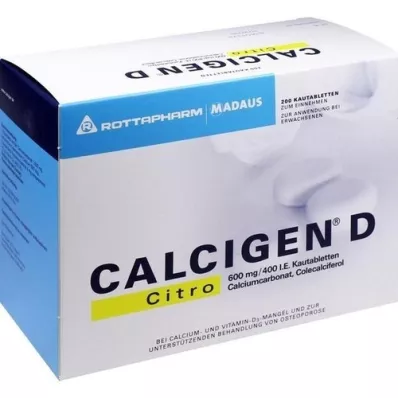 CALCIGEN D Citro 600 mg/400 I.U. Μασώμενα δισκία, 200 κάψουλες