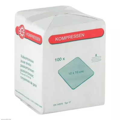 MULLKOMPRESSEN 10x10 cm μη αποστειρωμένα 8x, 100 τεμάχια
