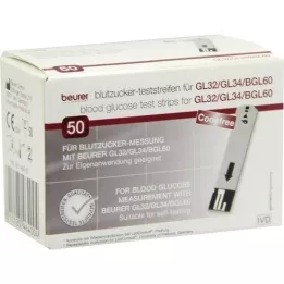 BEURER GL32/GL34/BGL60 Δοκιμαστικές ταινίες γλυκόζης αίματος, 50 τεμάχια