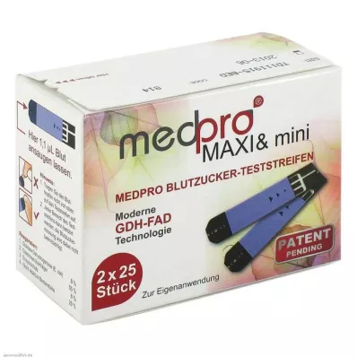 Medpro Maxi &amp; Mini ταινίες μέτρησης σακχάρου αίματος μονές, 2x25 τεμ