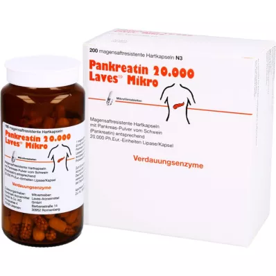 PANKREATIN 20.000 Laves Mikro σκληρές κάψουλες γαστρικού χυμού, 200 τεμάχια