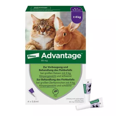 Advantage 80 για μεγάλες γάτες και διακοσμητικά κουνέλια από 4 κιλά, 4Χ0,8 ml