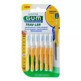 GUM TRAV-LER 1.3mm ελάτης κίτρινο μεσοδόντιο + 6 καπάκια, 6 τεμ