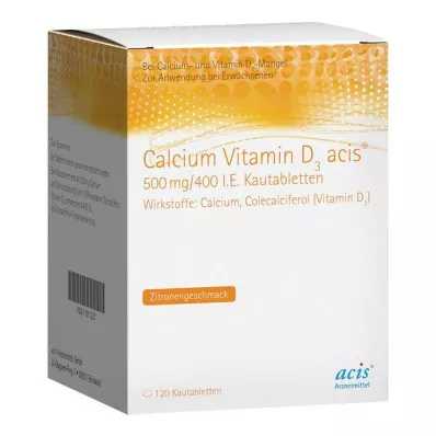 Calcium Vitamin D3 acis® 500 mg/400 IU μασώμενα δισκία, 120 τεμ