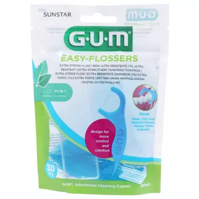 GUM Easy-Flossers κερωμένο οδοντικό νήμα ραβδιά μέντα + θήκη ταξιδιού, 30 τεμ