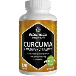CURCUMA+PIPERIN+Βιταμίνη C vegan κάψουλες, 120 τεμάχια