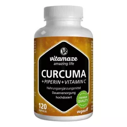 CURCUMA+PIPERIN+Βιταμίνη C vegan κάψουλες, 120 τεμάχια