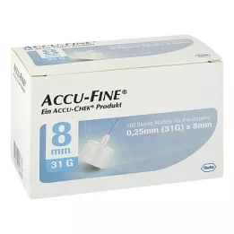 ACCU FINE αποστειρωμένες βελόνες για στυλό ινσουλίνης 8 mm 31 G, 100 τεμάχια