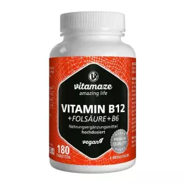 VITAMIN B12 1000 μg υψηλής δόσης + B9+B6 vegan δισκία, 180 τεμάχια