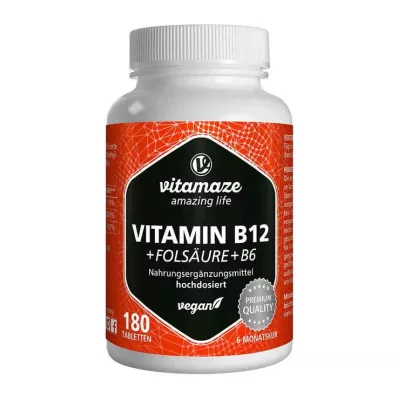 VITAMIN B12 1000 μg υψηλής δόσης + B9+B6 vegan δισκία, 180 τεμάχια