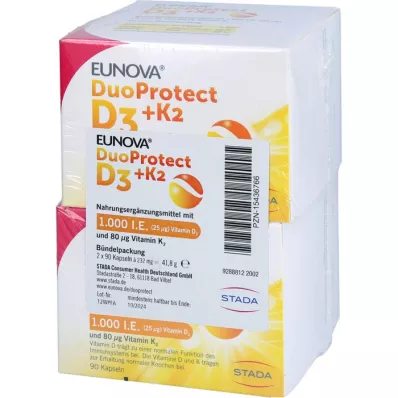 EUNOVA DuoProtect D3+K2 1.000 I.U./80 μg Kps.Kombi, 2X90 τεμ