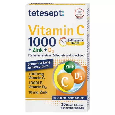 TETESEPT Βιταμίνη C 1.000+Ψευδάργυρος+D3 1.000 I.U. δισκία, 30 τμχ