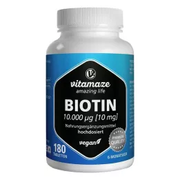 BIOTIN 10 mg υψηλής δόσης vegan δισκία, 180 τεμάχια