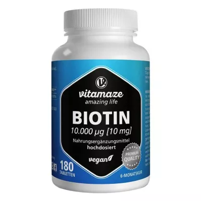 BIOTIN 10 mg υψηλής δόσης vegan δισκία, 180 τεμάχια