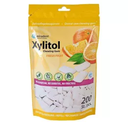 MIRADENT Τσίχλα οδοντιατρικής φροντίδας Xylitol Freshfruit, 200 τεμάχια