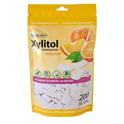 MIRADENT Τσίχλα οδοντιατρικής φροντίδας Xylitol Freshfruit, 200 τεμάχια