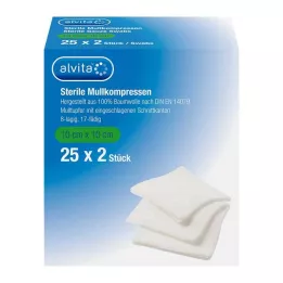ALVITA Κομπρέσες γάζας αποστειρωμένες 10x10 cm, 25X2 τεμάχια