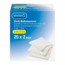 ALVITA Κομπρέσες γάζας αποστειρωμένες 5x5 cm, 25X2 τεμάχια