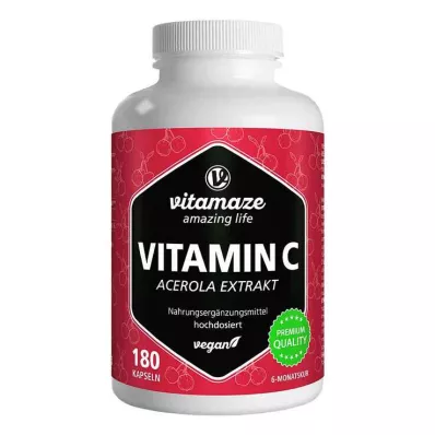 Βιταμίνη C 160 mg εκχύλισμα acerola καθαρές κάψουλες vegan, 180 τεμάχια