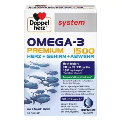 DOPPELHERZ Ωμέγα-3 Premium 1500 κάψουλες, 60 κάψουλες