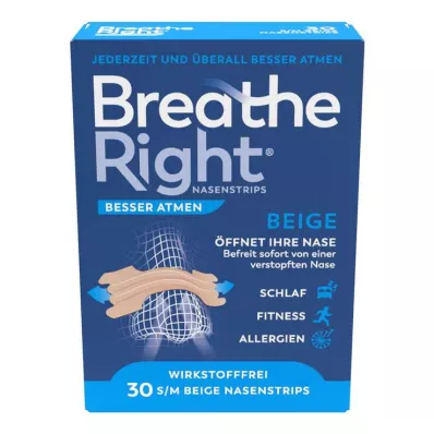 Αναπνεύστε καλύτερα Ρινικοί σοβάδες Breathe Right® κανονικό μπεζ, 30 τεμ