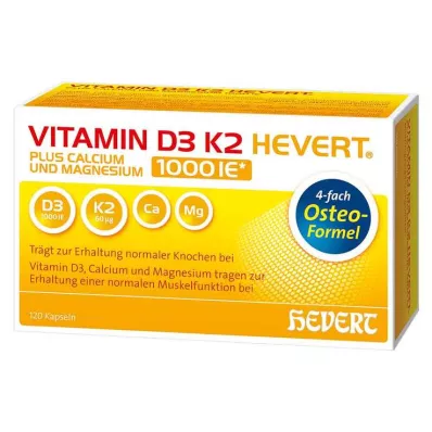 VITAMIN D3 K2 Hevert συν Ca Mg 1000 IE/2 κάψουλες, 120 κάψουλες