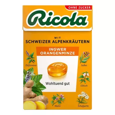 Ricola χωρίς κουτί ζάχαρης καραμέλες τζίντζερ πορτοκάλι μέντα, 50 γρ