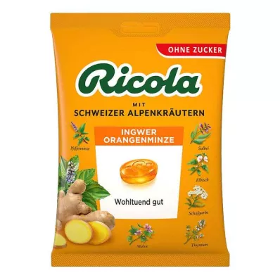 Σακουλάκι Ricola χωρίς ζάχαρη με καραμέλες τζίντζερ πορτοκαλιού μέντας, 75 γρ