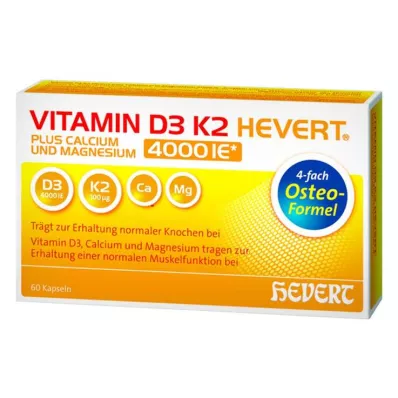 VITAMIN D3 K2 Hevert plus Ca Mg 4000 IE/2 κάψουλες, 60 τμχ